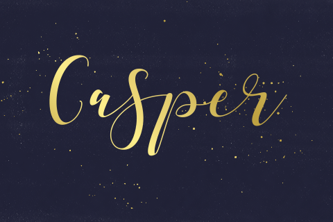 Geboortekaartje met goudfolie spetters en de naam in goudfolie