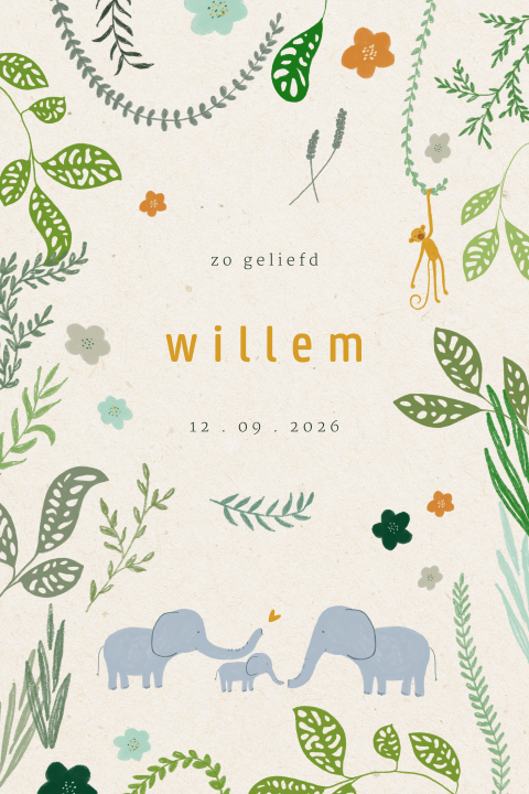 Raamsticker met een jungle thema, olifantjes en een aapje