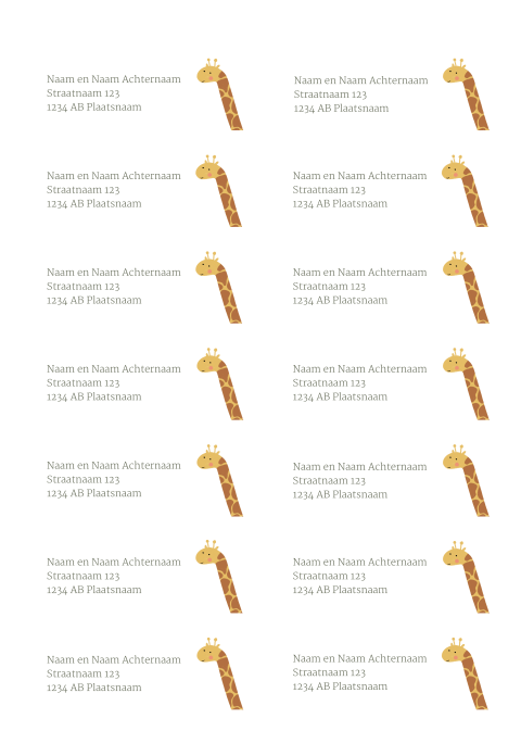 Adresetiketten met een giraffe