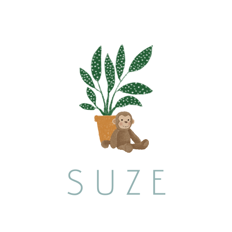 Vierkante doopsuiker sticker met plant en aapje - vel met 12 stickers