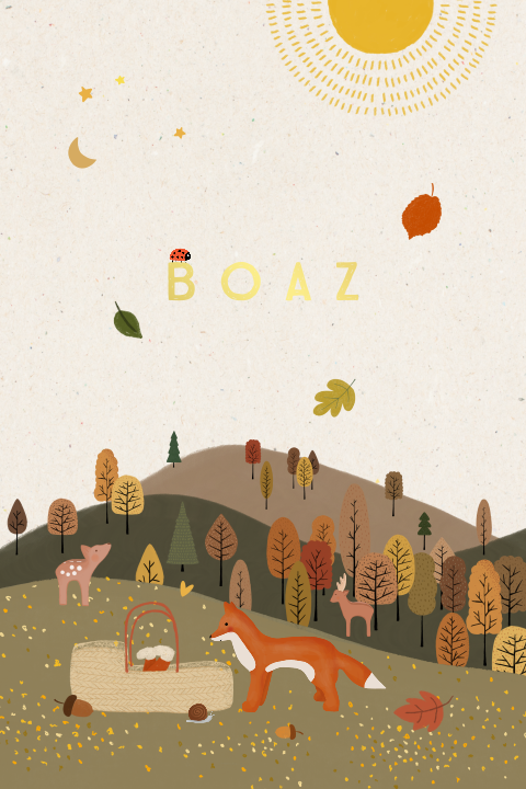 Lief herfst geboortekaartje met bosdieren en goudfolie