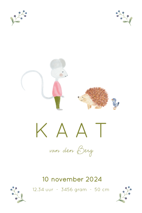 Poster met muis, egel en vogeltje