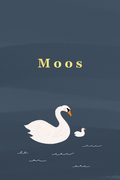 Geboortekaartje met goudfolie en een zwaan met haar jong