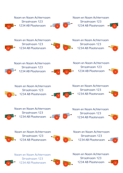 Adresetiketten met treinwagonnetjes