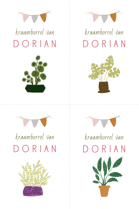 DIY kraamfeest kaartje met slingers, planten en een stokroos