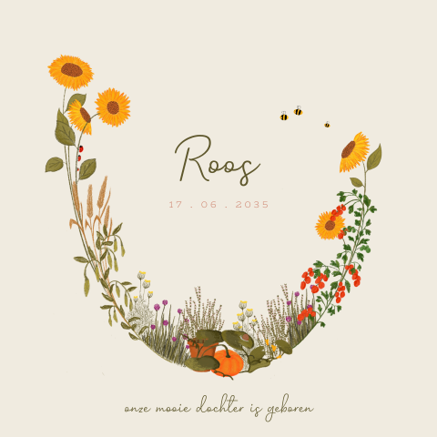 Vrolijk geboortekaartje met een moestuin