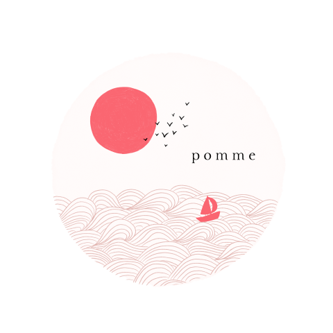 Geboortekaartje met de zee, een bootje en de zon in roze kleuren