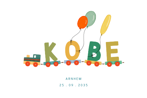 Geboortekaartjes met een treintje en ballonnen