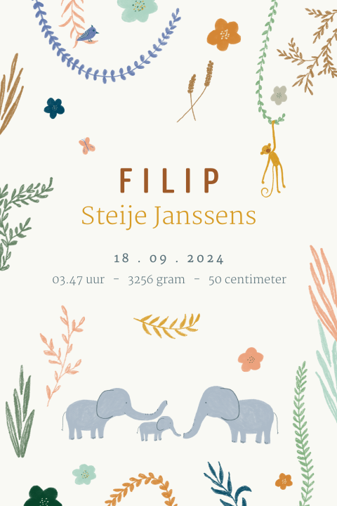 Staande poster met olifantjes en een kleurrijke jungle
