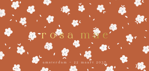 Bloemen geboortekaartje met ronde hoeken en goudfolie