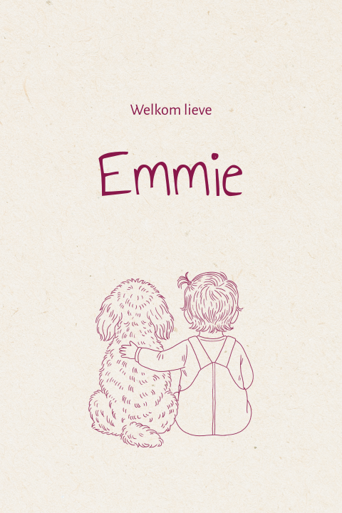 Geboortekaartje met een klein meisje en een labradoodle