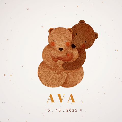 Genderneutraal geboortekaartje met een lieve beren familie