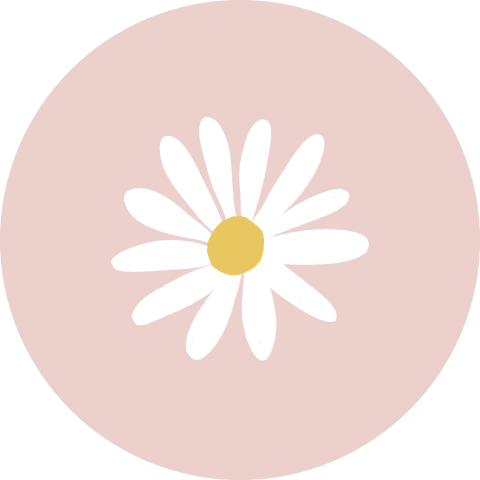 Sluitzegel met een madeliefje of margriet en een oudroze achtergrond