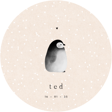 Lief rond winters geboortekaartje met een baby pinguïn