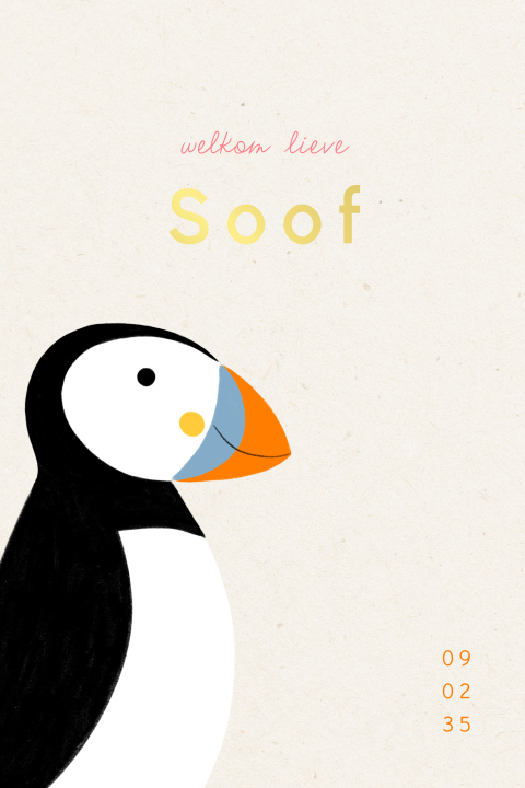 Foliekaartje met een lieve en vrolijke puffin