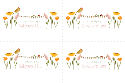 DIY kraamfeest kaartje met bloemen, slingers en kleine dieren