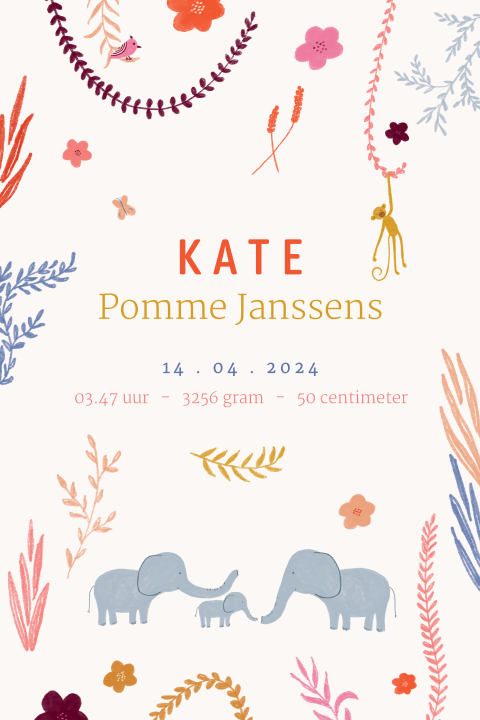 Staande poster met olifantjes en een roze jungle