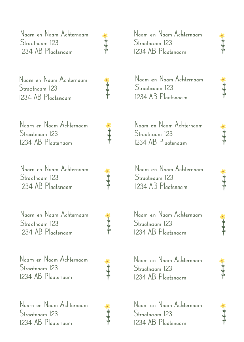 Adresetiketten met geel bloemetje