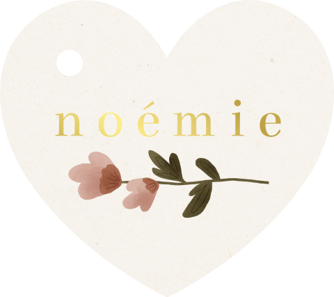 Hartjes label met bloem en goudfolie