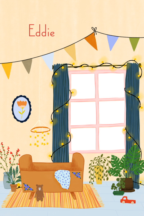 Kaartje met een doorkijkje naar sneew en sterren voor een winterbaby