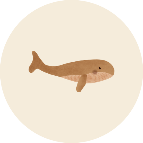 Sluitsticker met een bruine baby walvis - vel met 25 stickers