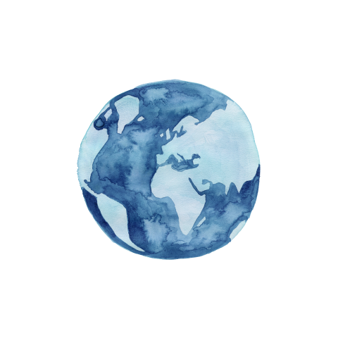 Sluitsticker met een waterverf wereldbol - vel met 25 stickers