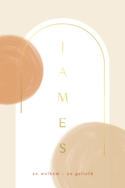 Geboortekaartje met goudfolie, arch-boog en cirkels