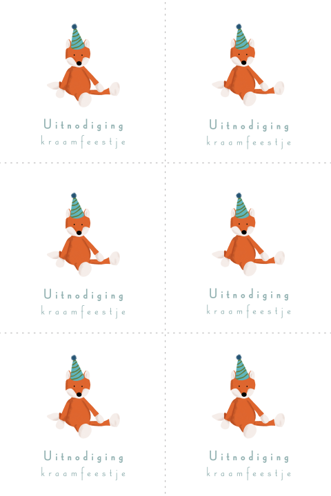 DIY kraamfeest kaartjes met een knuffel vosje met een feest-hoedje op