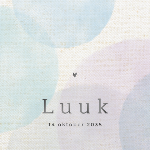 Geboortekaartje met linnen-look, hoogglans en gekleurde cirkels
