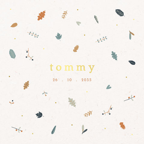 Herfst geboortekaartje met goudfolie