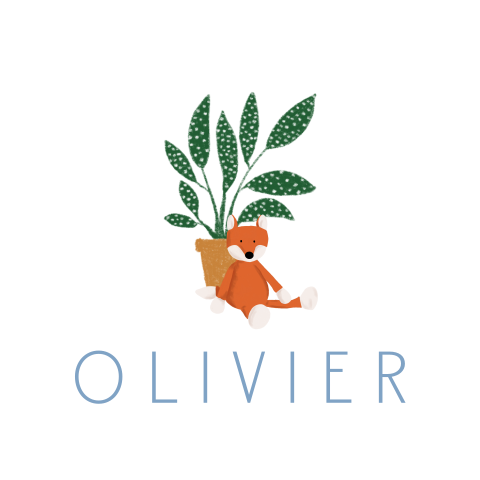 Vierkante doopsuiker sticker met plant en vosje - vel met 12 stickers