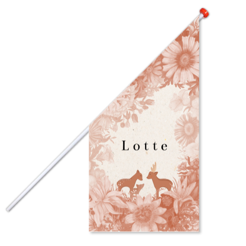 Geboortevlag met roestbruine bloemen en hertjes