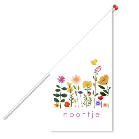 Geboortevlag met bloemen en kleine dieren