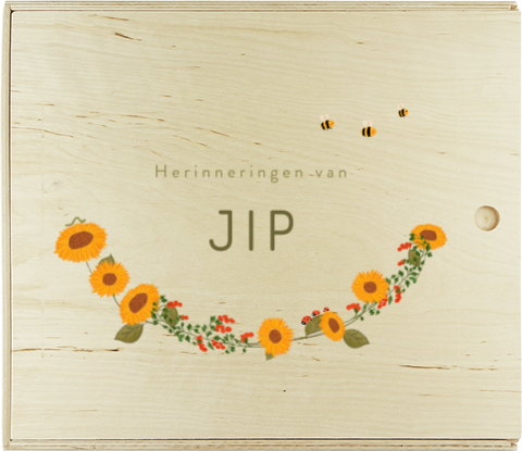 Memorykist met zonnebloemen en kleine beestjes