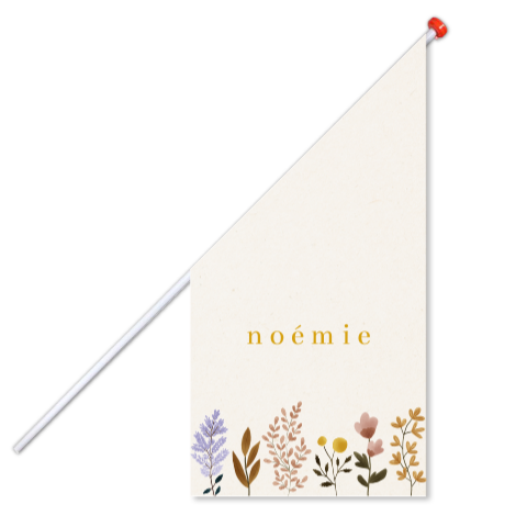 Geboortevlag met lila, roze en gele bloemen