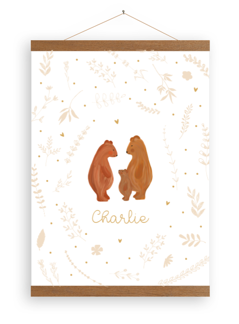 Canvasposter met beren, blaadjes, bloemen en hartjes