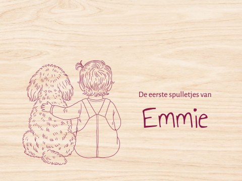 Memorybox met een lijntekening van een meisje en een labradoodle