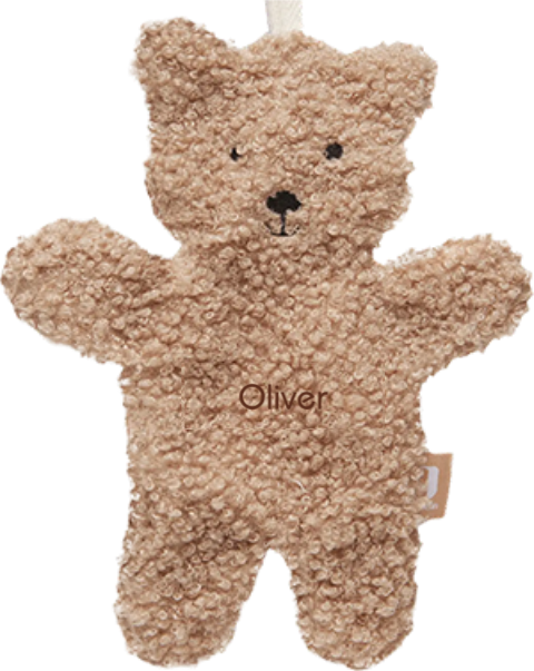 Gepersonaliseerd teddy speendoekje met naam in biscuit kleur