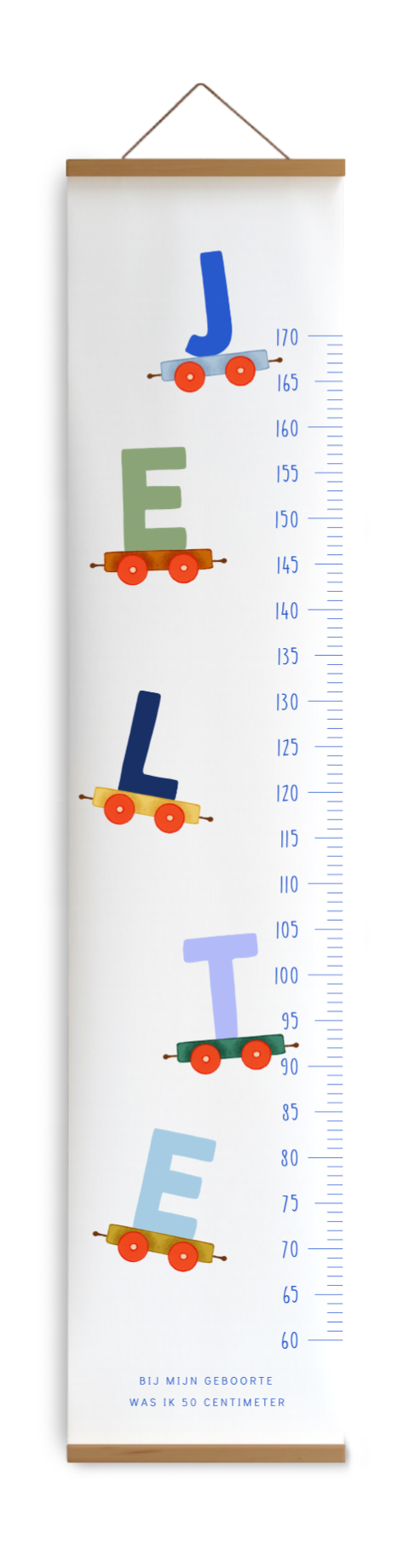 Vrolijke groeimeter met treinwagonnetjes