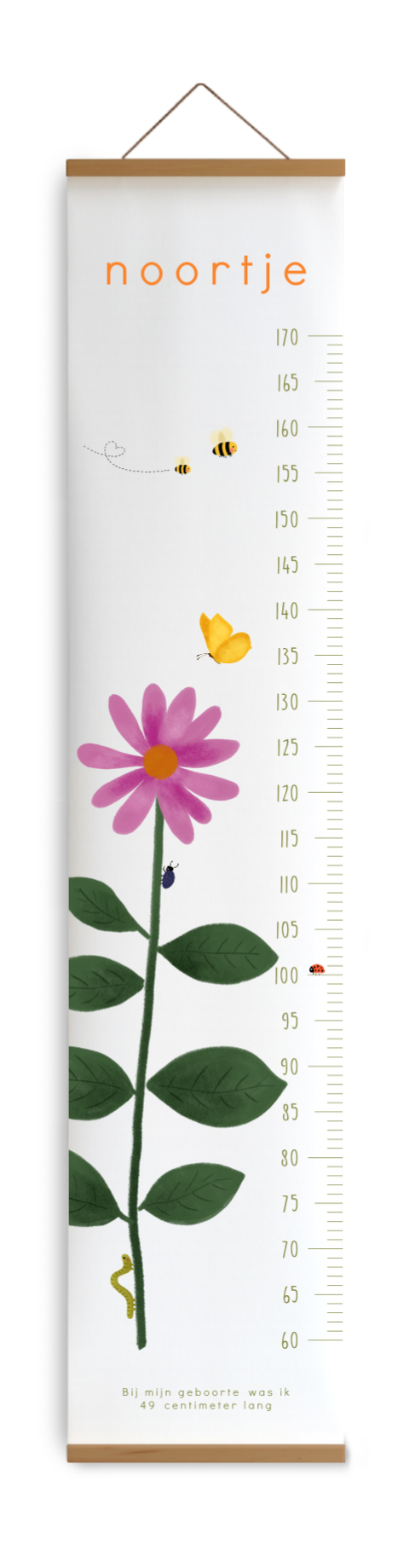 Groeimeter met een grote bloem en kleine dieren