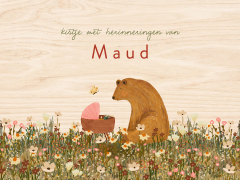 Memorybox met bloemen, een wiegje, een beer en een vlinder