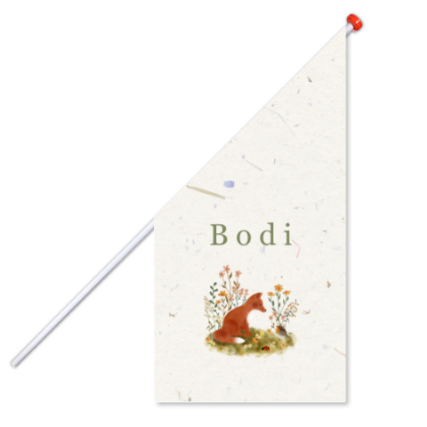 Geboortevlag met een vosje, roodborstje en lieveheersbeestje