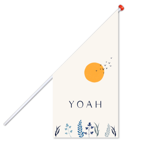 Kioskvlag met takjes, blaadjes, de zon en vogels