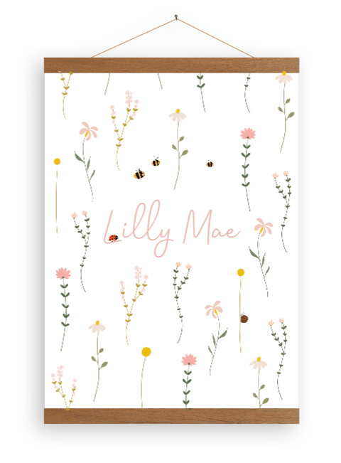 Canvasposter met bloemen, bijtjes en andere kleine beestjes