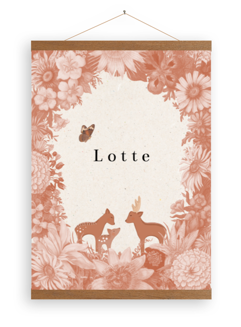 Canvasposter met hertjes en terra-kleurige bloemen