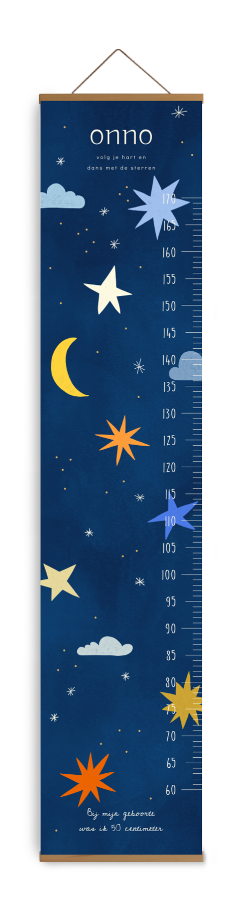 Groeimeter met de maan, sterren en wolkjes