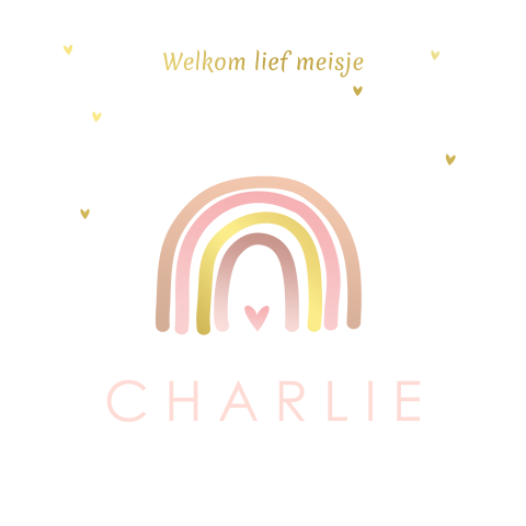 Geboortekaartje baby meisje regenboog goudfolie