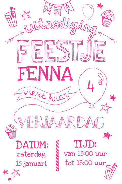 Getekende uitnodiging voor een kinderfeestje