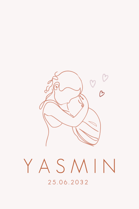 Liefdevol geboortekaartje met grote zus die haar babyzusje knuffelt