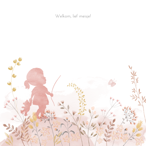 Een lief meisjeskaartje met doorkijkje aquarel silhouet